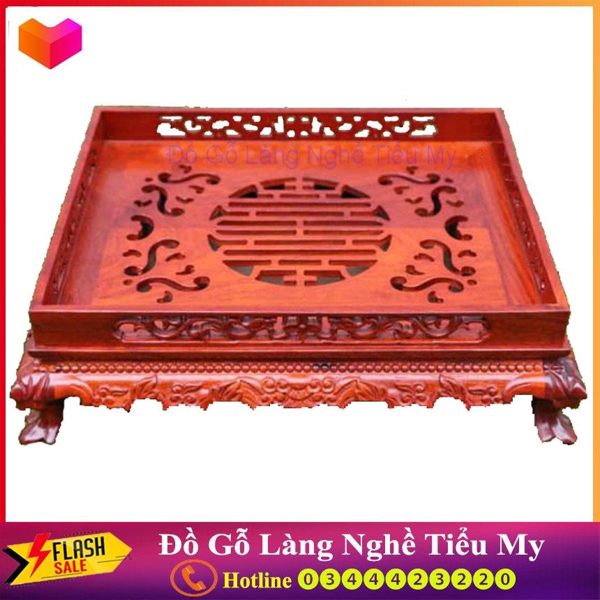 Khay Trà Gỗ Hương Đầu Rồng Chân Quỳ, Trạm khắc hoa văn cầu kỳ và tinh xảo sang trọng, lịch sự