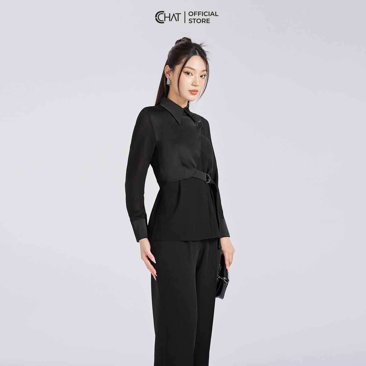 Áo Sơ Mi Nữ Kiểu Dập Ly Tà Bong Kèm Phụ Kiện Chất Chiffon Cao Cấp 53FDH8016ST