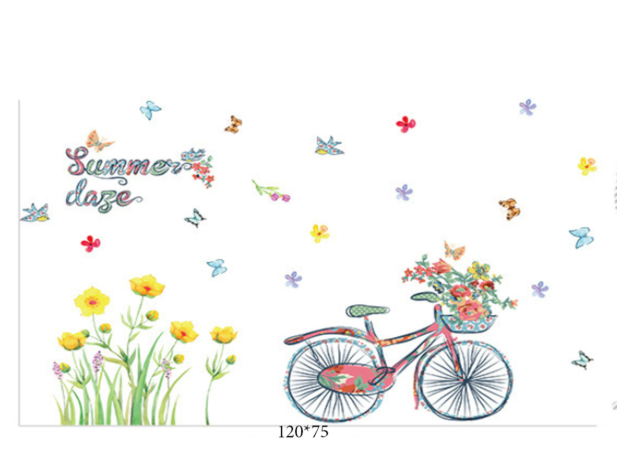 Decal dán tường xe đạp giỏ hoa summer