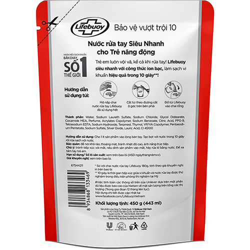Combo 3 Nước Rửa Tay Sạch Khuẩn Lifebuoy Bảo Vệ Vượt Trội 10 Túi 450g