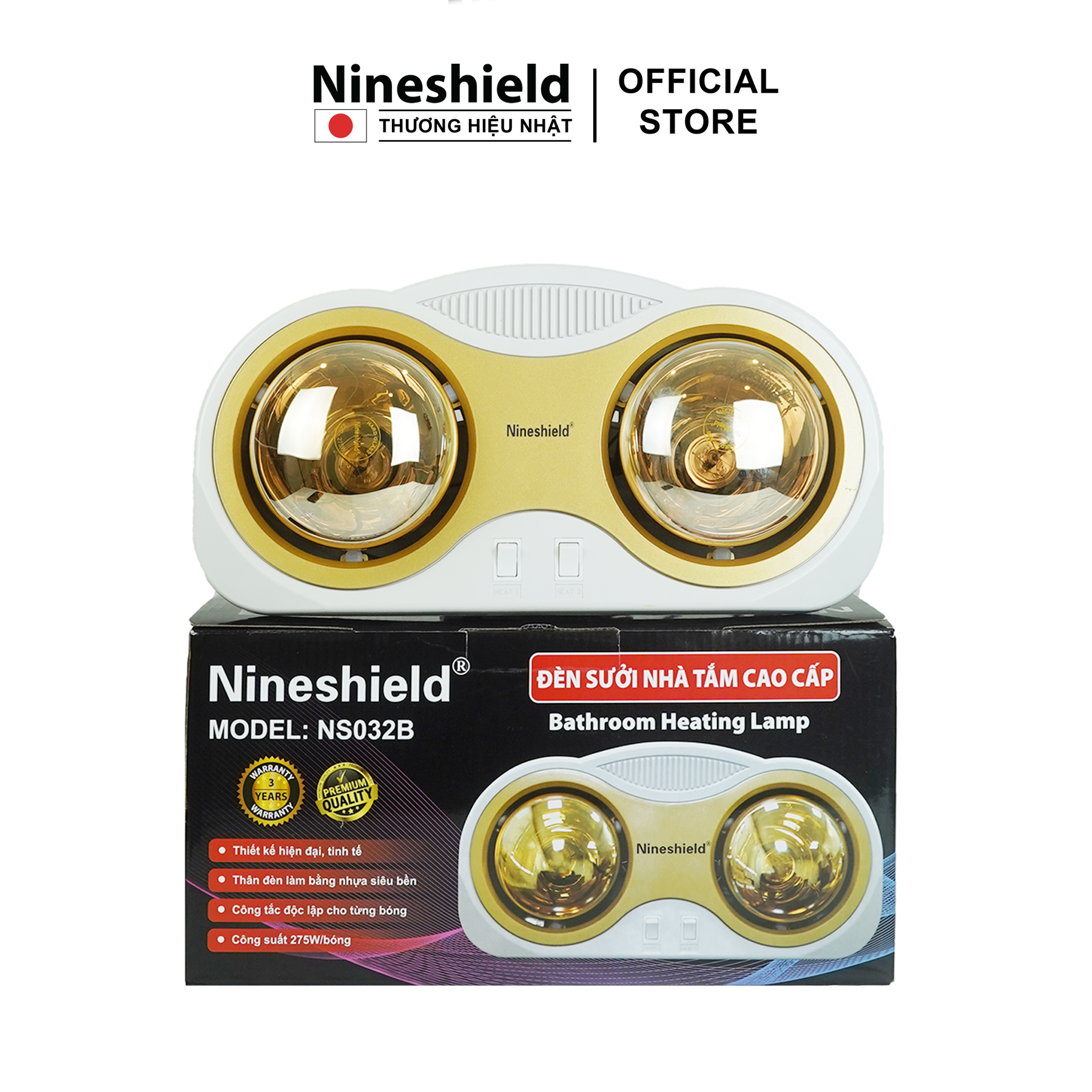 Hình ảnh Đèn sưởi nhà tắm 2 bóng hàng chính hãng Nineshield NS032B