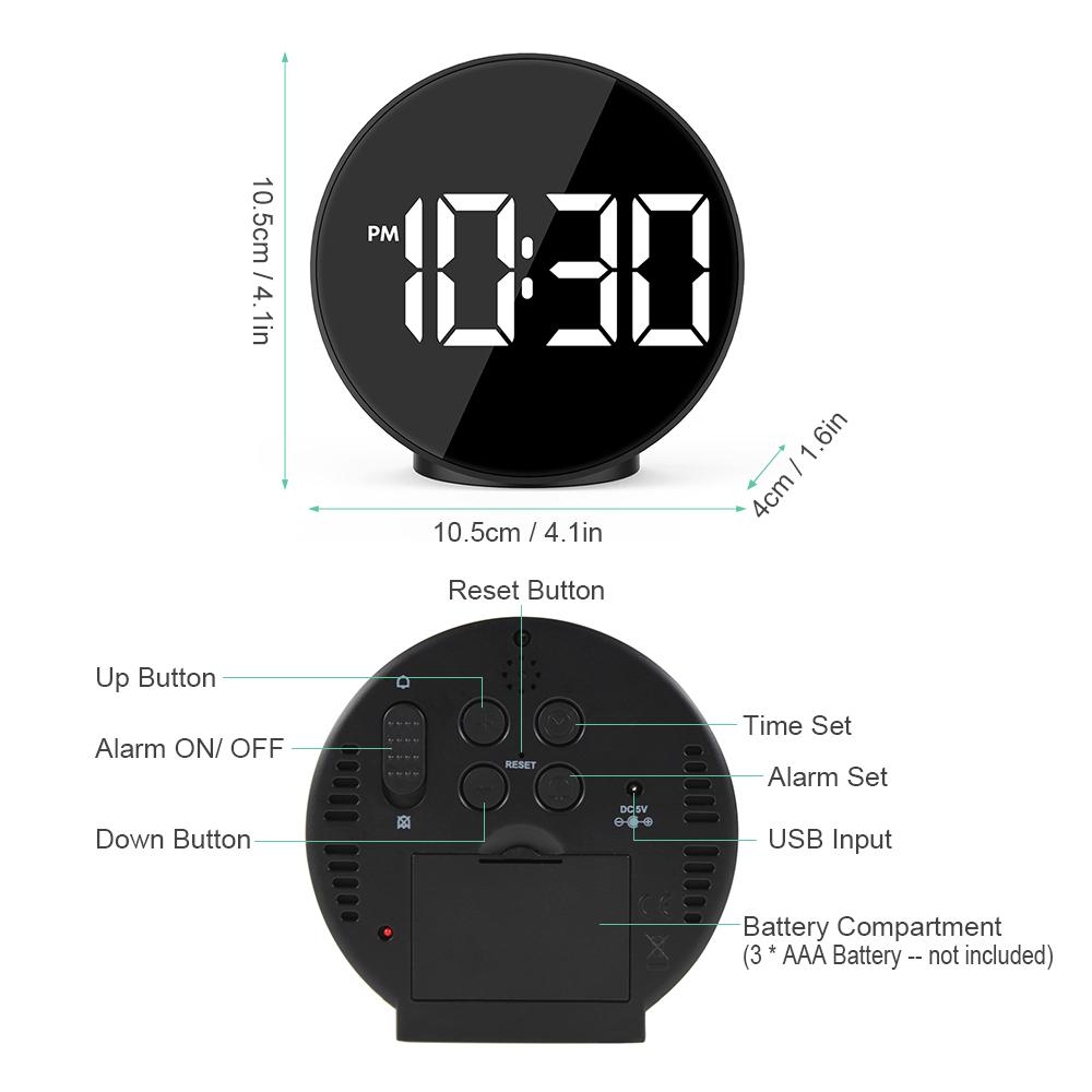 Đồng hồ báo thức LED kỹ thuật số màn hình lớn hiển thị nhiệt độ thời gian ℃ / ℉ 3 mức độ sáng