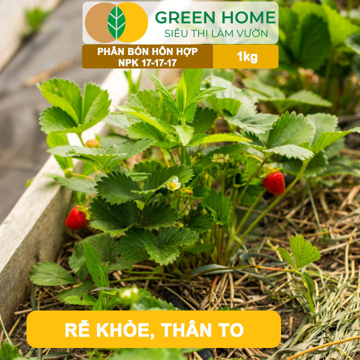 Phân NPK 17-17-17 GreenHome, Minro, Bao 1Kg, Thân Lá Khỏe Mạnh, Đậu Quả, Bộ Rễ Mạnh, Năng Suất Cao
