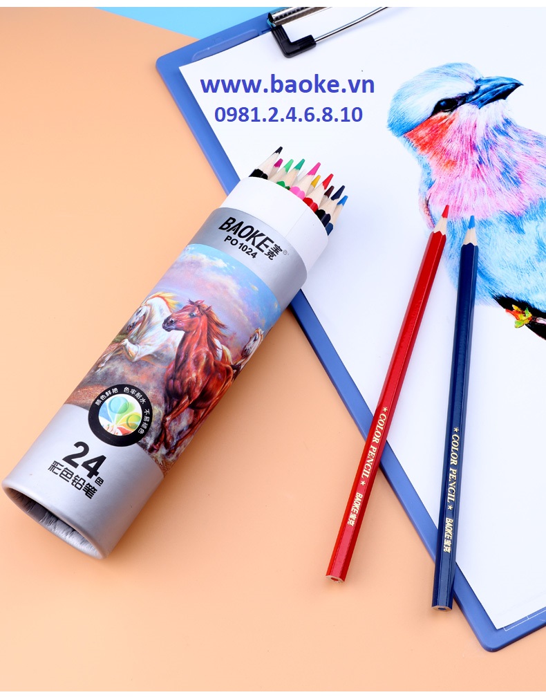 Bút chì 24 màu kèm gọt chì Baoke - PO1024