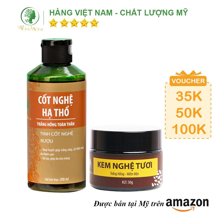 Bộ dưỡng trắng hồng da mặt và sáng da body Wonmom ( 1 kem nghệ tươi + 1 cốt nghệ hạ thổ)