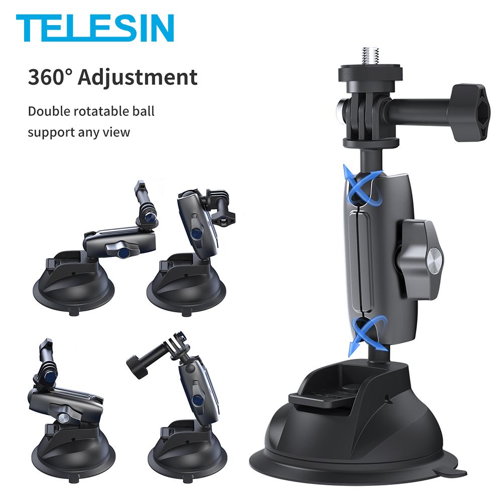 Bộ điều chỉnh điện thoại của Telesin Car Cup Chủ sở hữu điện thoại 360 ° có thể điều chỉnh 1/4 Bộ chuyển đổi tiêu chuẩn cho GoPro Hero 10 9 8 7 6 Insta360 Osmo Action Camera