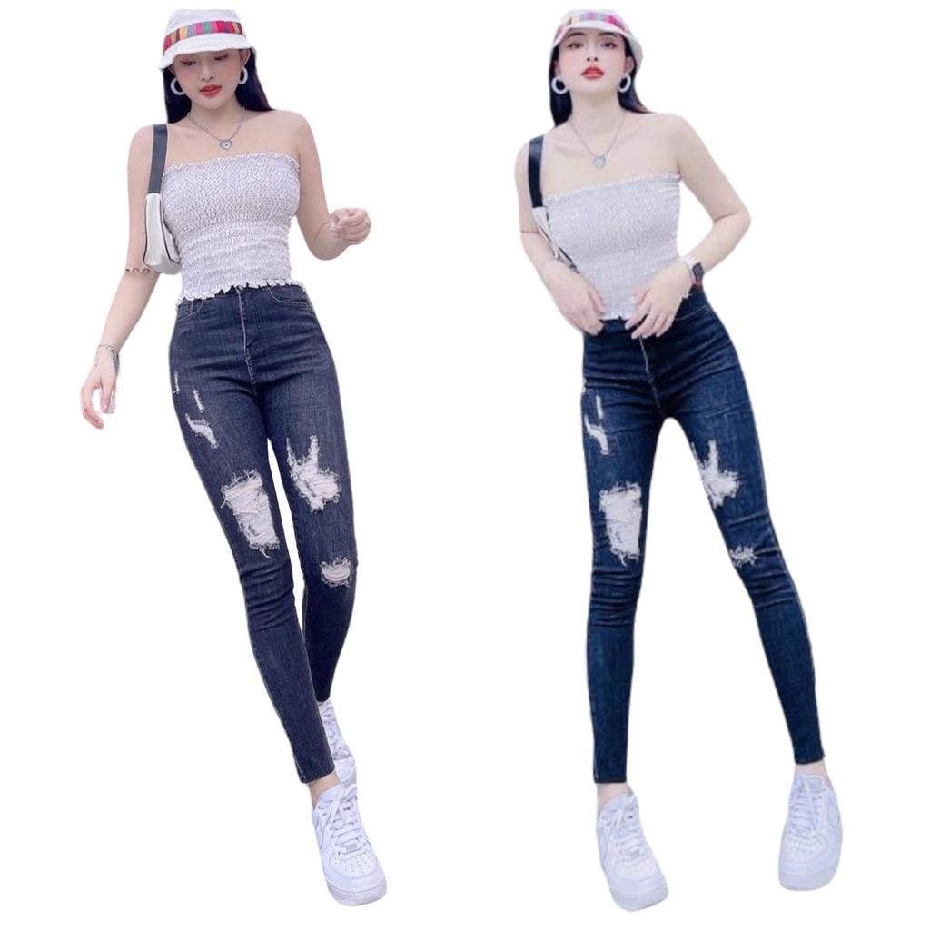 Quần jean nữ lưng cao co giãn không túi BigSize, quần bò cạp cao bigsize skinny jeans dáng ôm trơn dài 4133