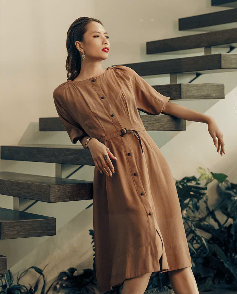 Đầm Chữ A Dài Qua Gối Midi Cotton Phong Cách Công Sở Thanh Lịch An Nhiên Thời trang Hity DRE160