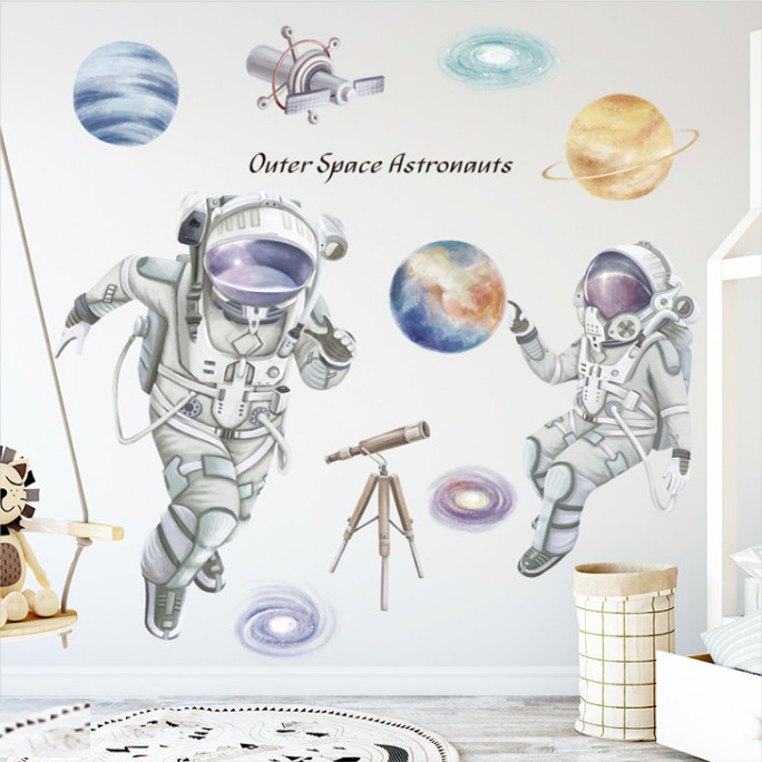 Decal trang trí tường - Chạy trên vũ trụ cùng 2 người phi hành gia