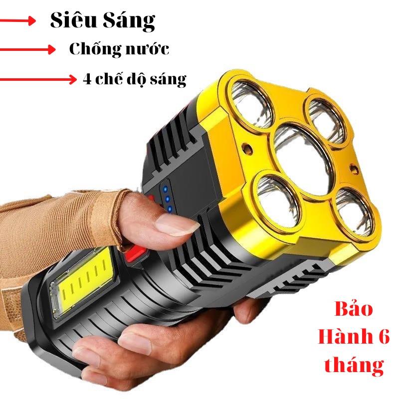 Đèn Pin Cầm Tay 5 Bóng Siêu Sáng Tiện Ích, Đèn Pin Công Suất Lớn Siêu Sáng Có 4 Chế Độ Pin Lớn Chiếu Sáng Liên Tục 3H