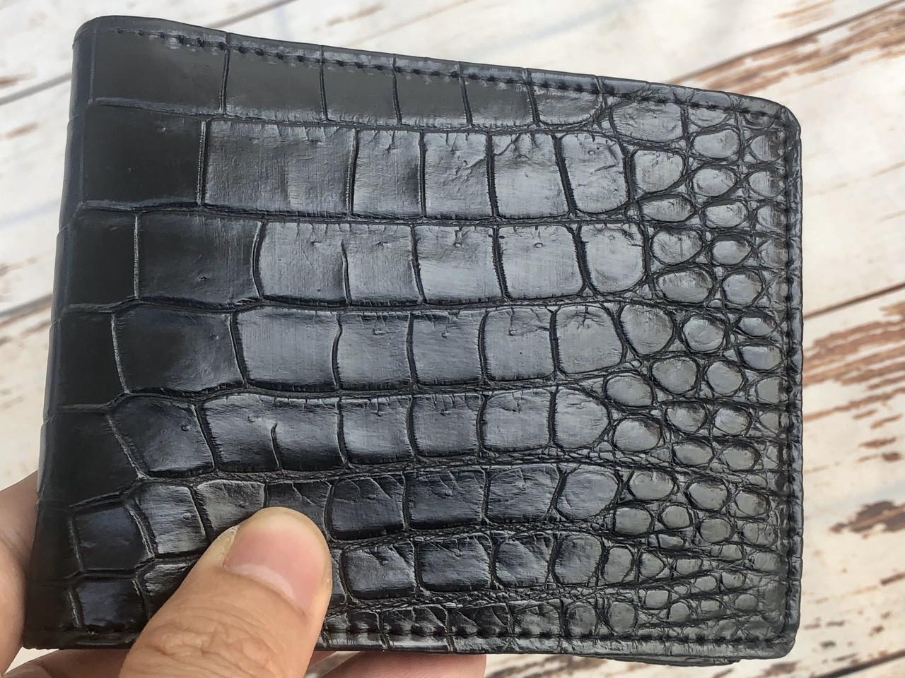 Ví da cá sấu nam 2 mặt màu đen