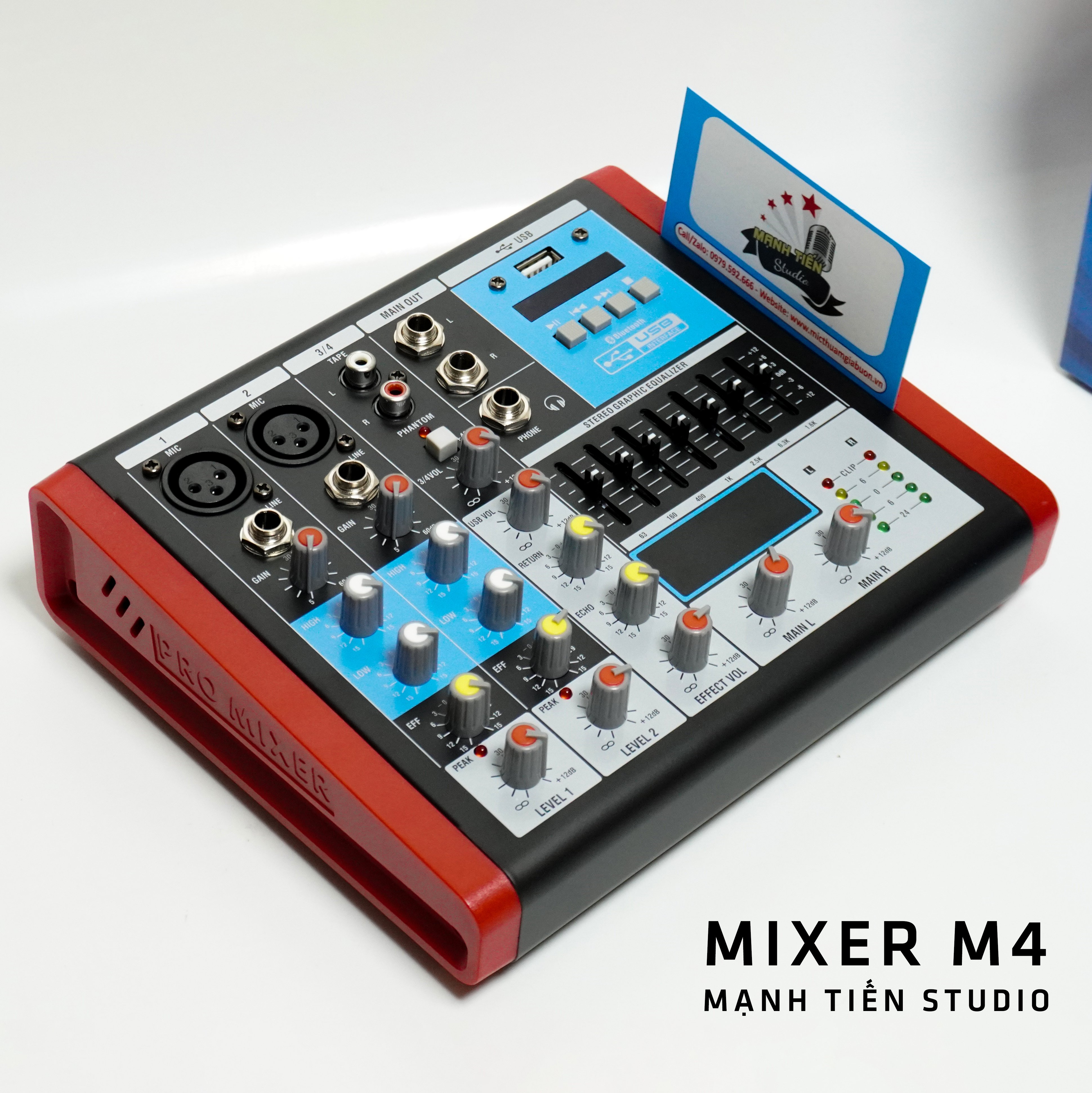 Bàn trộn âm thanh mixer max 04 - 4 kênh âm thanh nổi - Tích hợp bộ cân bằng Equalizer chuyên nghiệp - Kết nối dễ dàng với bluetooth - Mixer chuyên dùng cho loa kéo, dàn karaoke gia đình, thu âm, livestream - Hàng nhập khẩu