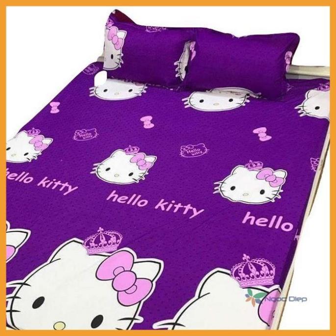 Bộ ga gối poly cotton m6, m8 mẫu Hello Kitty tím