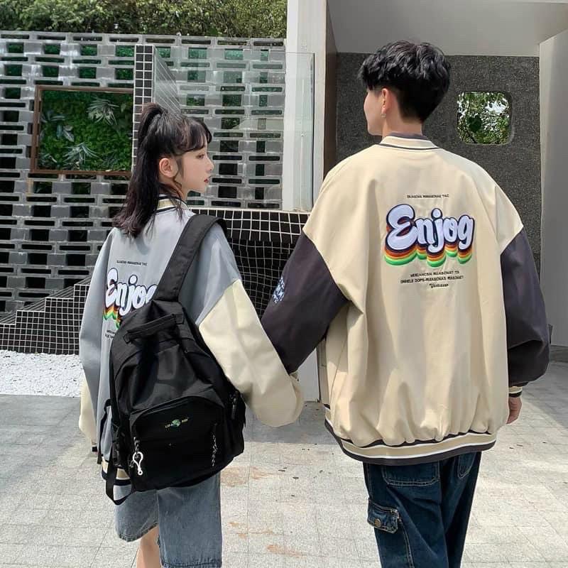 Áo Khoác Bomber Dù Enjoy Chất Dù 2 Lớp Mịn Đẹp Form chuẩn Unisex Nam Nữ Couple
