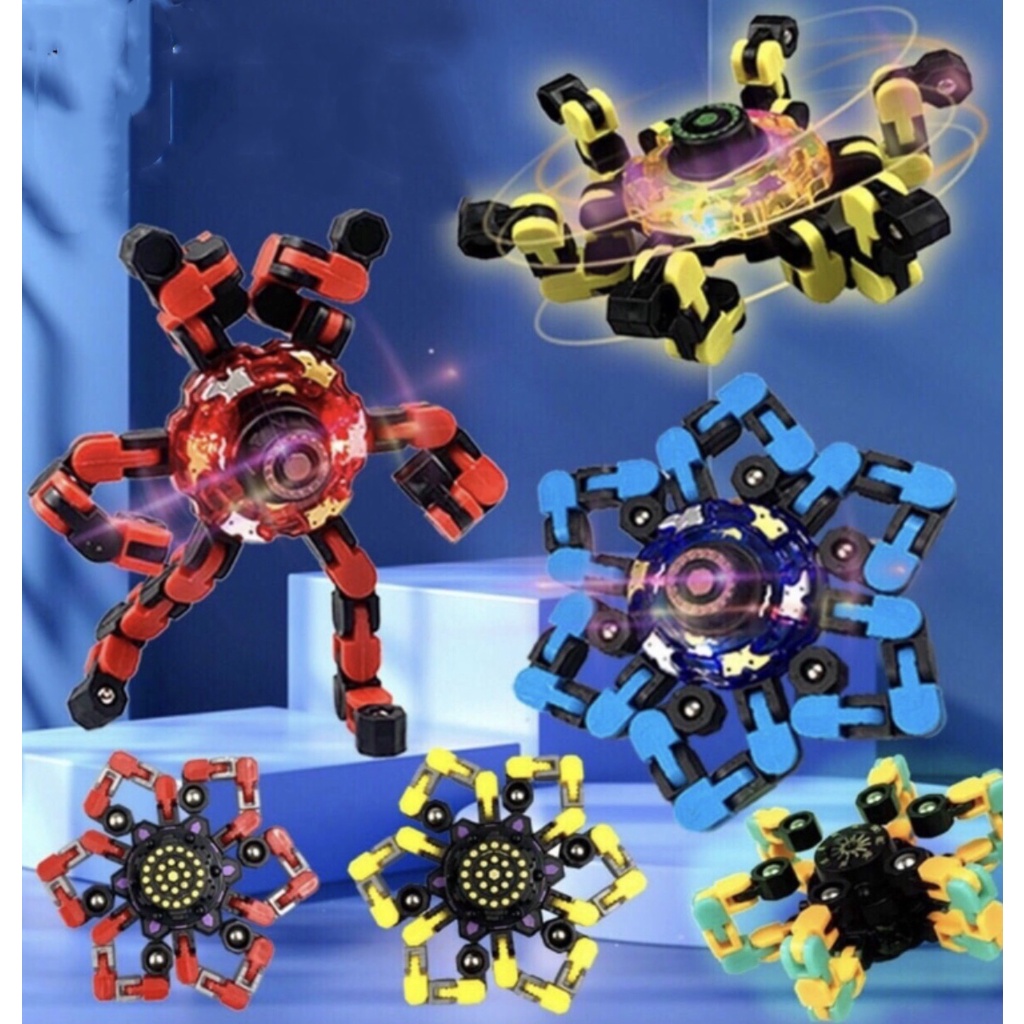 Hình ảnh Đồ chơi con quay spiner robot biến hình 6 cánh có đèn led phát sáng