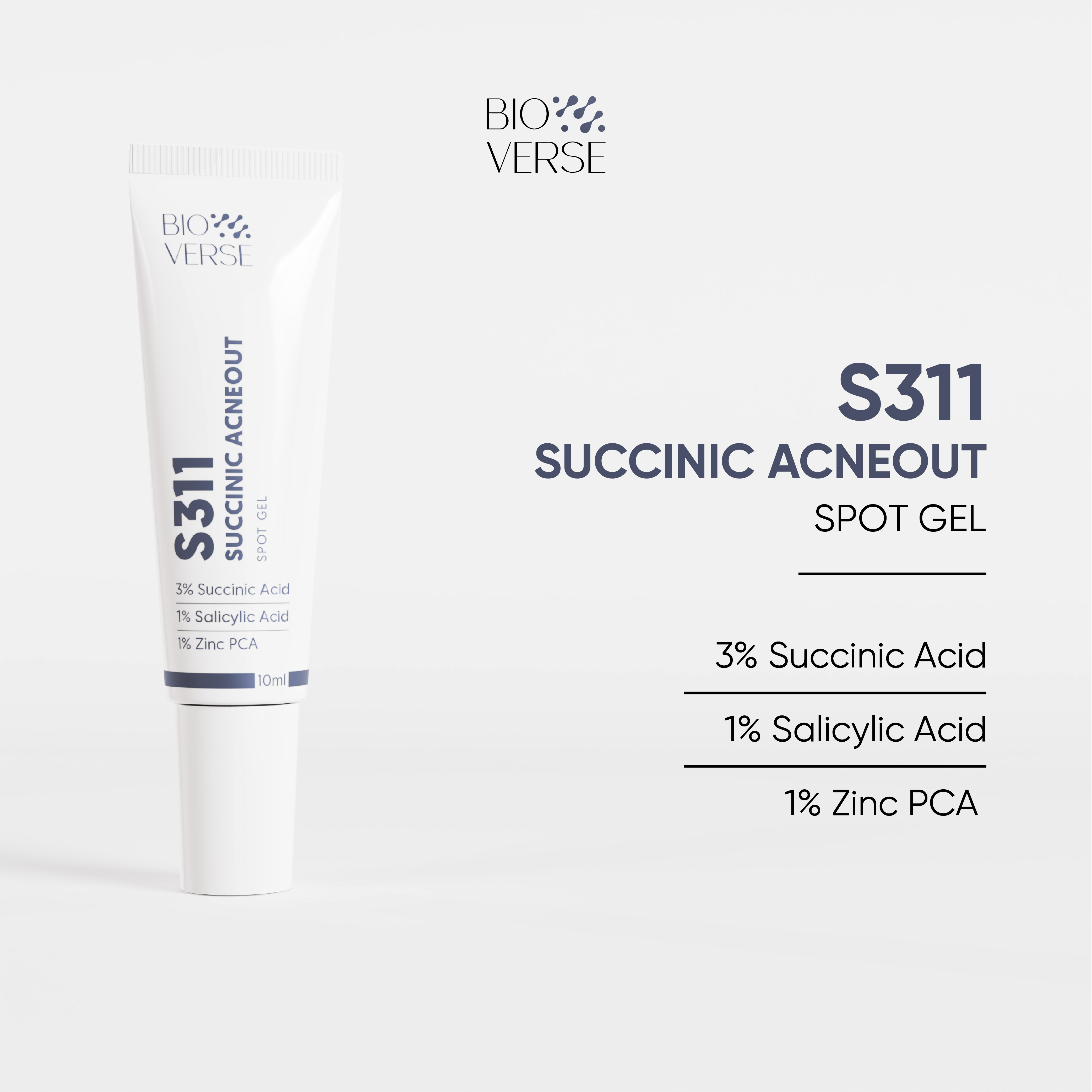 Gel chấm mụn 3% Succinic acid + 1% Salicylic Acid hỗ trợ giảm khuẩn và se còi mụn Bioverse S311 Succinic Acneout 10ml