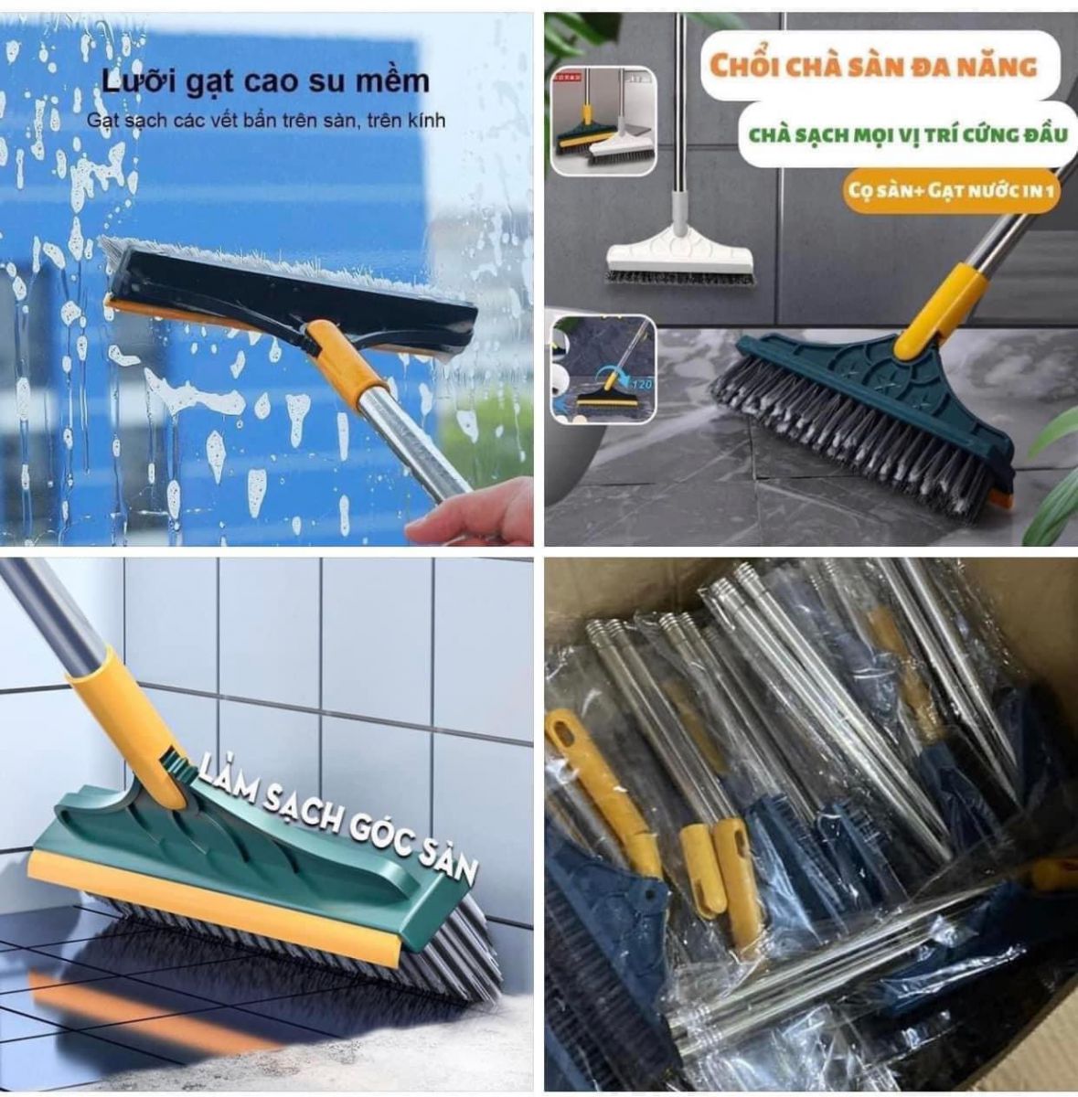 Bàn Chải Chà Sàn 2in1, Chổi Quét Nước Kiêm Cây Lau Kính Tiện Lợi