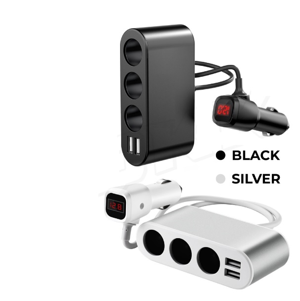 Cóc sạc nhanh xe ô tô 3 cổng tẩu và 2 cổng usb có đèn led hiển thị