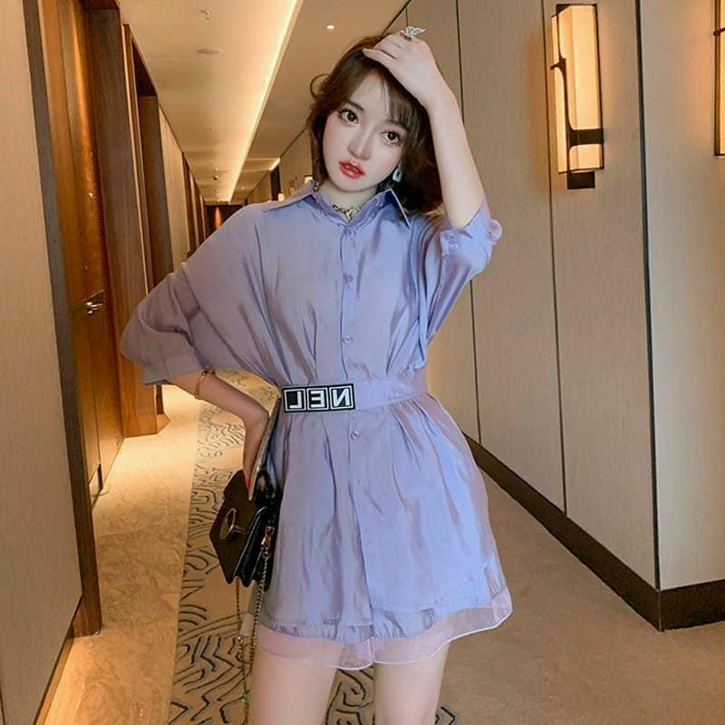Set bộ short kiểu áo sơ mi phối chữ NEL