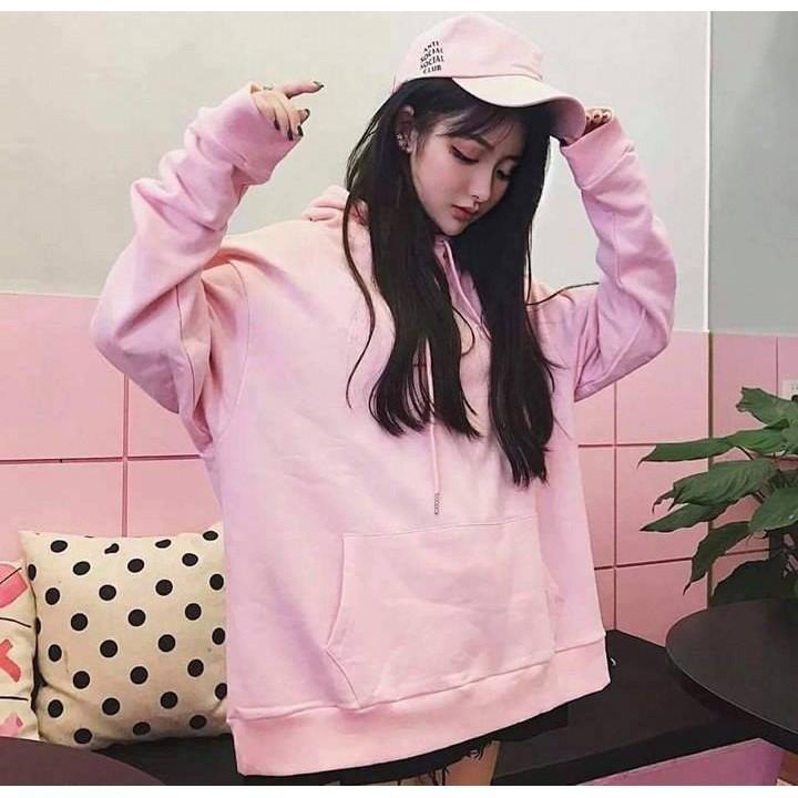 ÁO HOODIE NỈ BÔNG BASIC HỒNG PHẤN FORM RỘNG UNISEX