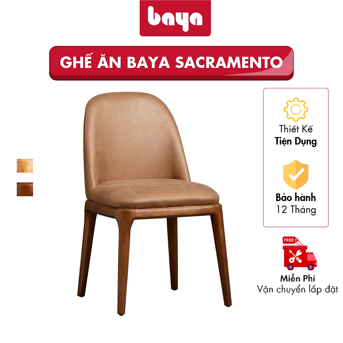 Ghế Bàn Ăn BAYA SACRAMENTO Thiết Kế Khung Ghế Bằng Gỗ Bền Chắc, Đệm Ngồi Rộng, Tựa Lưng Cao, Cạnh Ghế Bo Tròn Mềm Mại