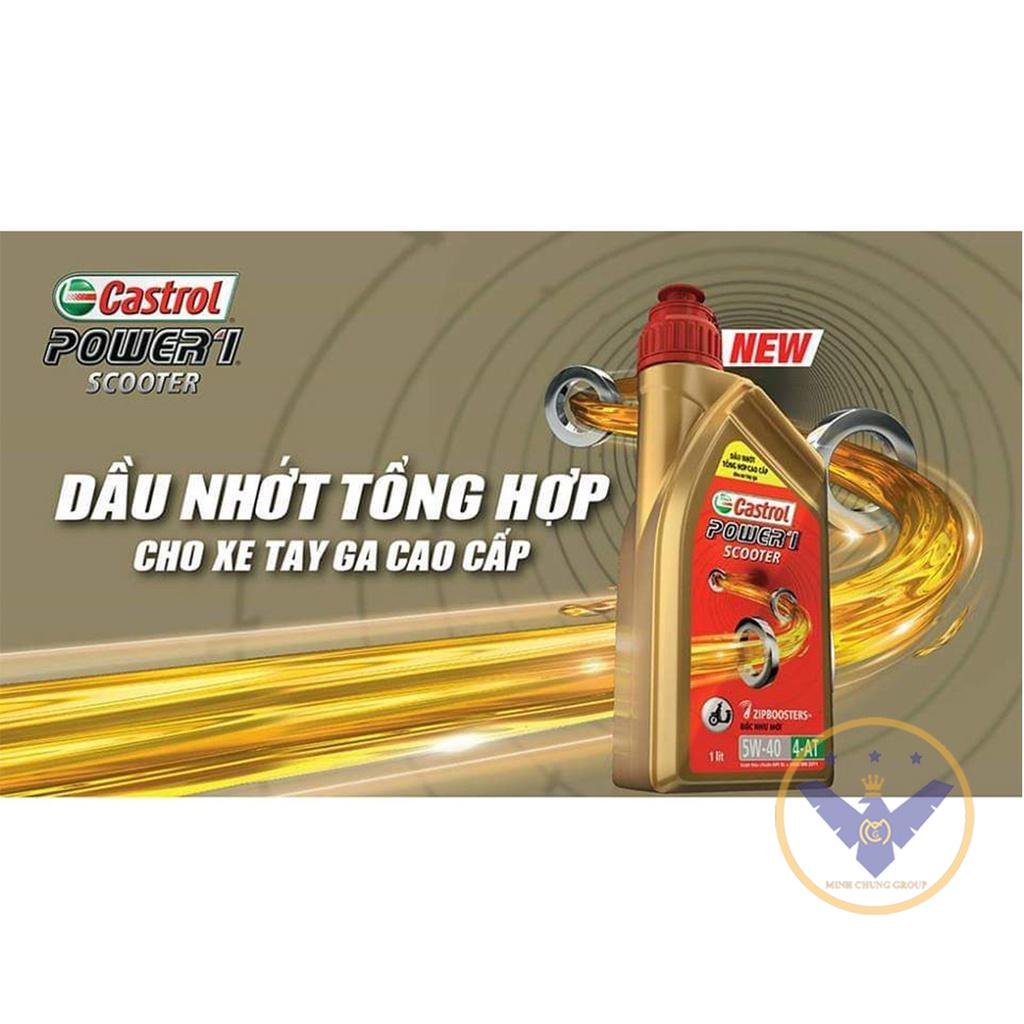 COMBO 2 chai Dầu nhớt xe máy tay ga cao cấp tổng hợp Castrol. Power 1 Scooter 10W40 lon 800ml