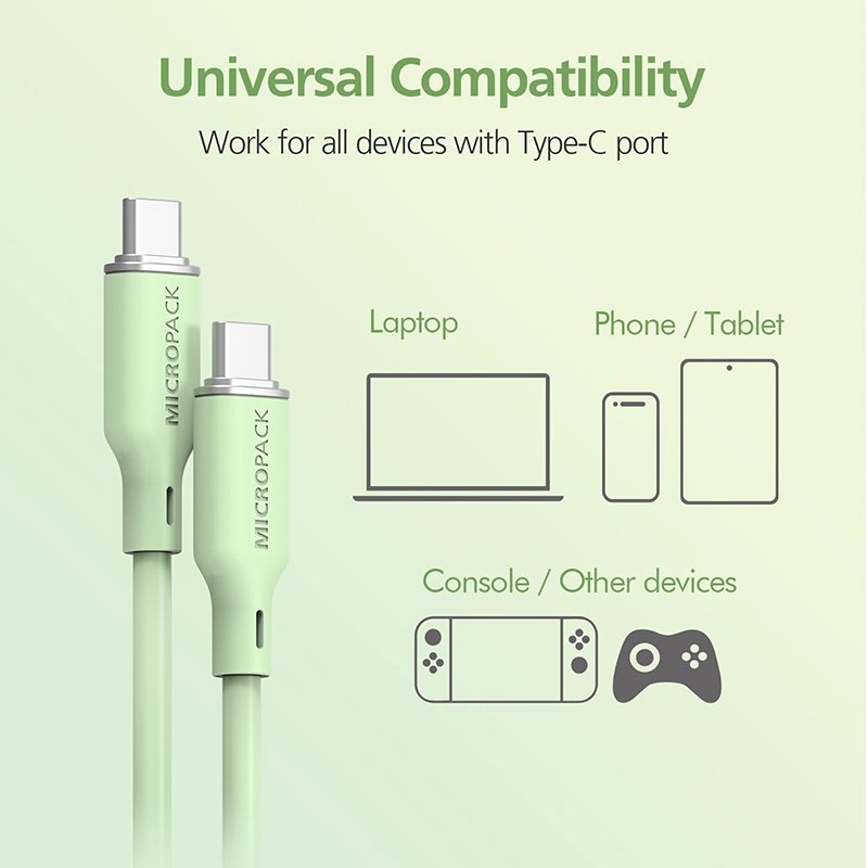 Cáp Sạc MicroPack POWER LINK C1 MC-C60 USB-C to C 60W Soft Silicone 120cm Nhiều Màu Sắc Lựa Chọn Hàng Chính Hãng