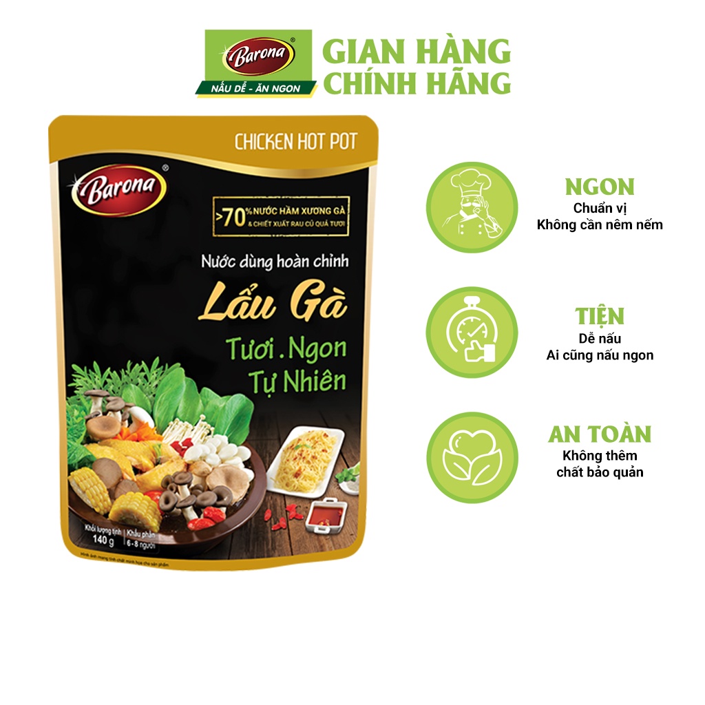 Combo 3 gói Nước dùng Lẩu Gà Barona 140g tươi ngon chuẩn vị không cần nêm nếm