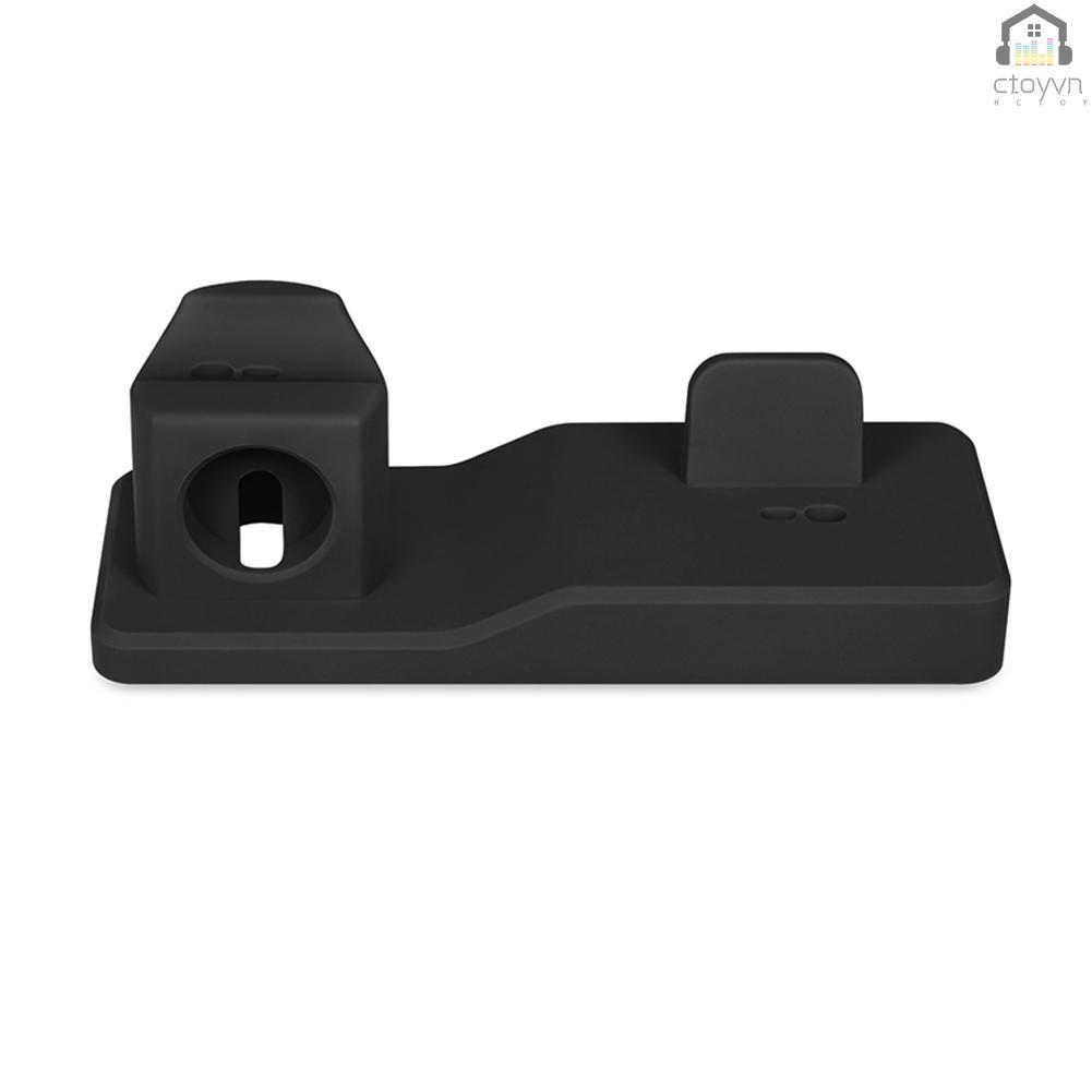 Đế sạc 3 trong 1 bằng silicon màu đen chất lượng cao tương thích cho Apple iPhone iWatch AirPods