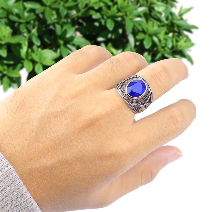 Nhẫn nam đá xanh dương kiểu Mỹ ver2 MNH078B Không đen không gỉ sét