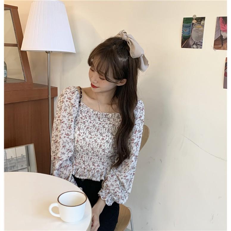 Áo Sơ Mi Nữ Croptop Chất Voan Chiffon Hoạ Tiết Hoa Nhí Ulzzang