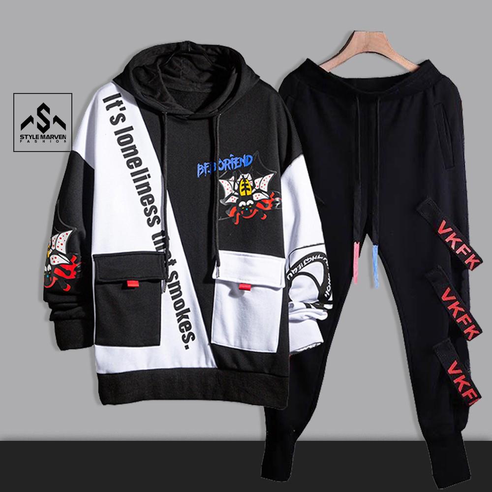 Bộ nam chất thun da cá STYLE MARVEN Hoodie BF.BORFEND hình nhện mix Jogger trẻ trung - SET NAM 9000088C