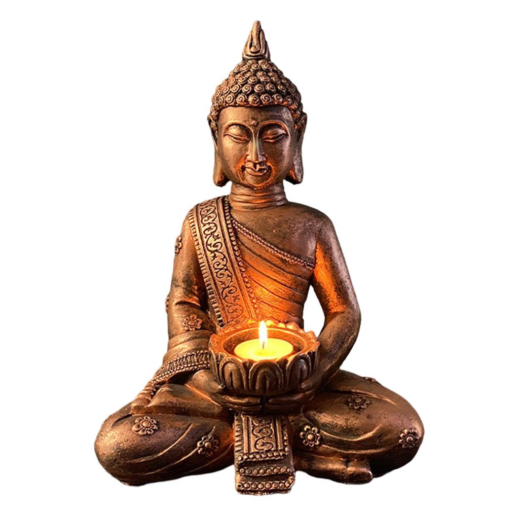 Buddha Yoga Candle Holder Tabletop Tealight Statue Home Office Collectible
