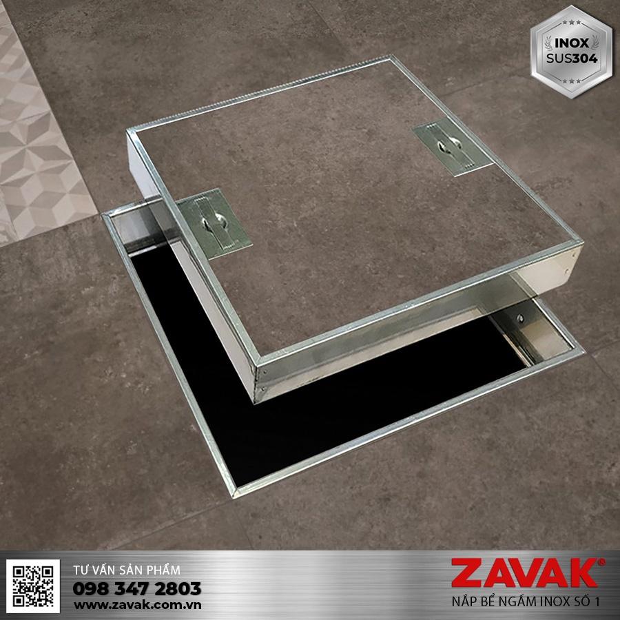 Nắp bể nước ngầm trong nhà Zavak MHI-45. lát gạch âm sàn kích thước 45x45cm. Inox304 chống gỉ