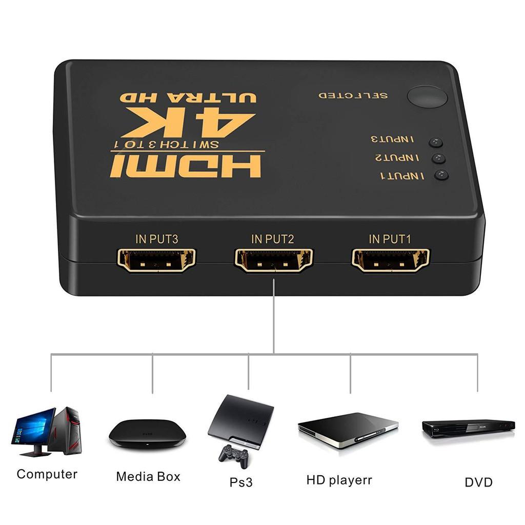 Bộ Chuyển Đổi Hdmi Kèm Điều Khiển Từ Xa 4k 2k 1080p Fhd 3 Đầu Vào 1 Ra 3 Sang 1