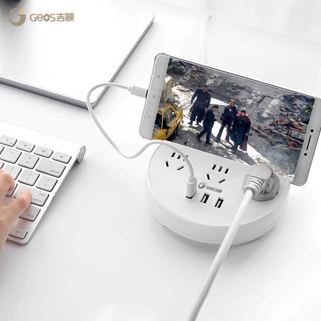 Ổ điện tròn dính tường đa chức năng thông minh có chân sạc usb và kệ để điện thoại