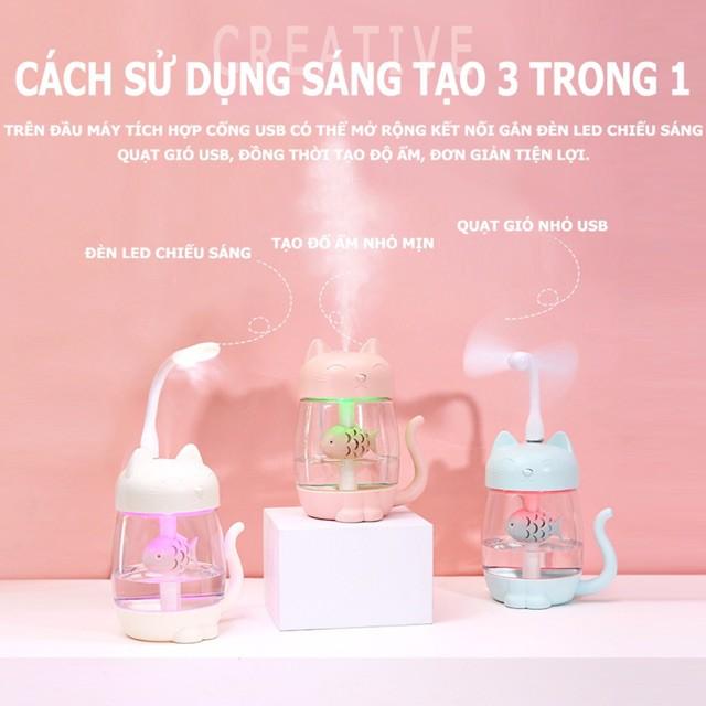 Máy Phun Sương Tạo Độ Ẩm Dùng Pin Sạc Hình Mèo Kitty Nhiều Màu