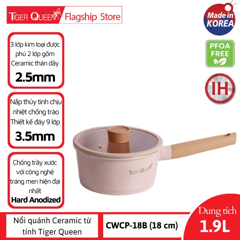 Nồi quánh Ceramic từ tính Tiger Queen CWCP-18B (18 cm) - Màu hồng hoa anh đào [18cm - 1.9L] - Chính hãng