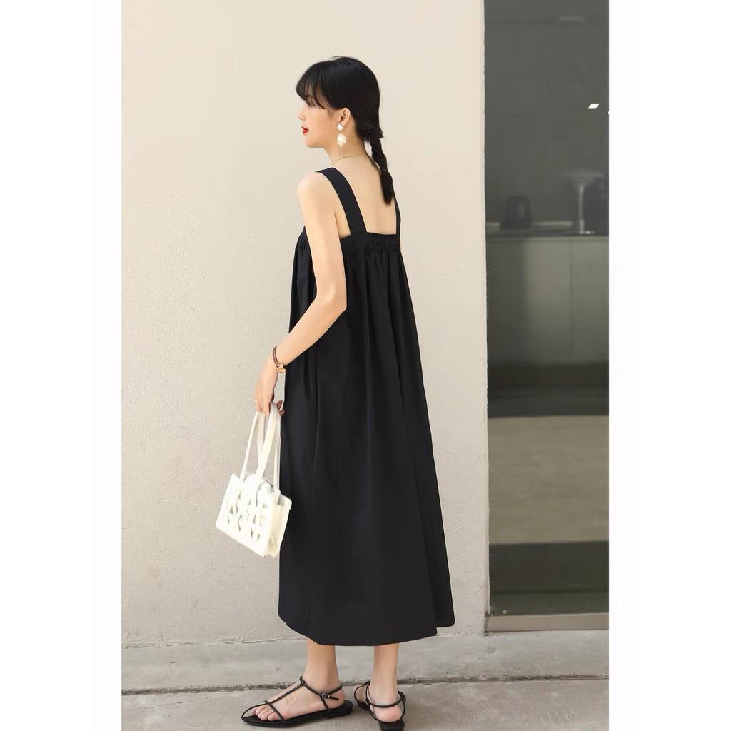 ĐẦM LỤA 2 LỚP MAXI ĐEN 2 DÂY
