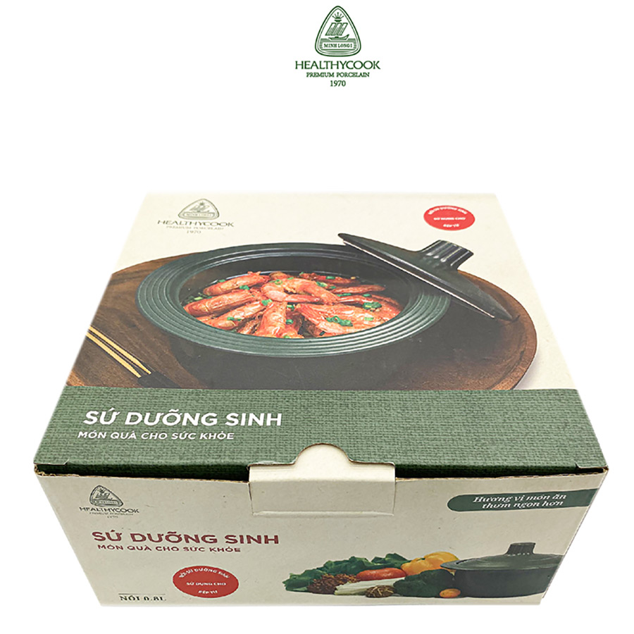 Nồi Dưỡng Sinh Vành Tròn Đáy Từ (0.8L) + Nắp Minh Long Healthycook - Xanh Rêu