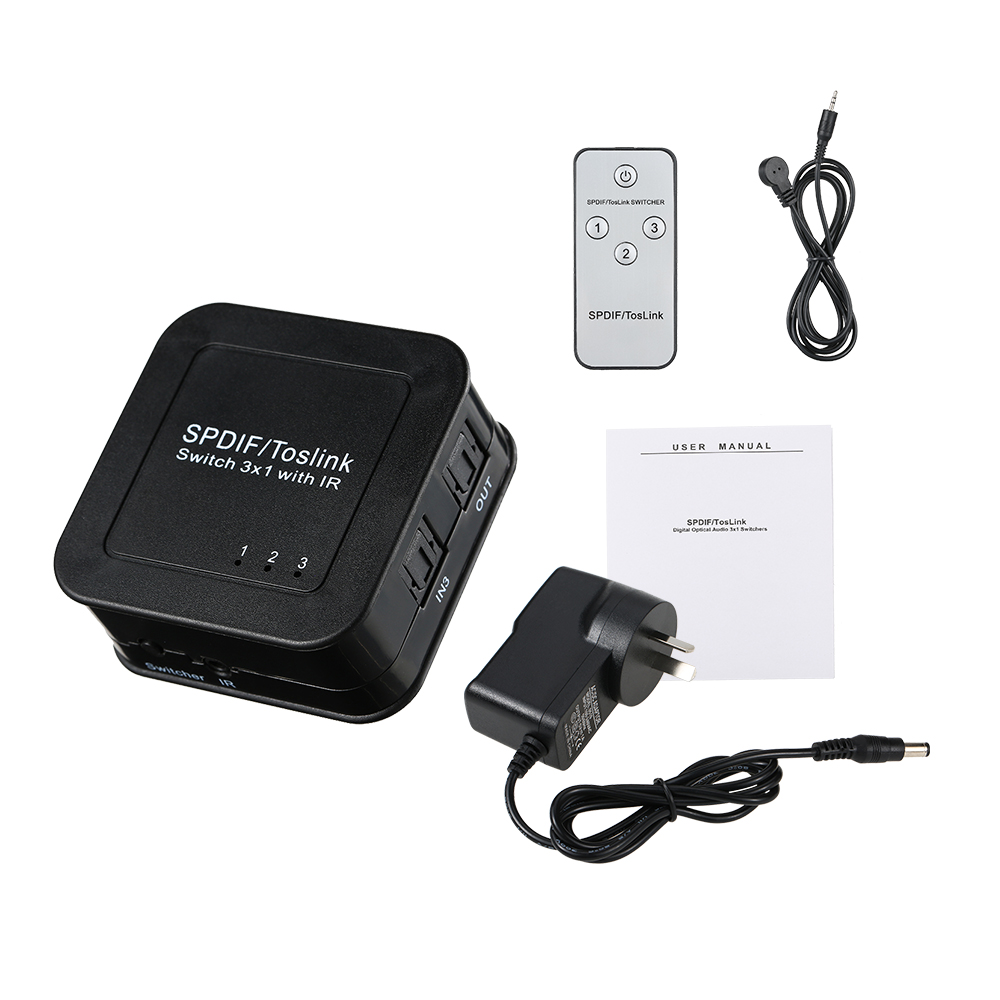 Bộ chuyển mạch âm thanh quang học SPDIF với hộp chuyển mạch kỹ thuật số TOSLINK điều khiển từ xa