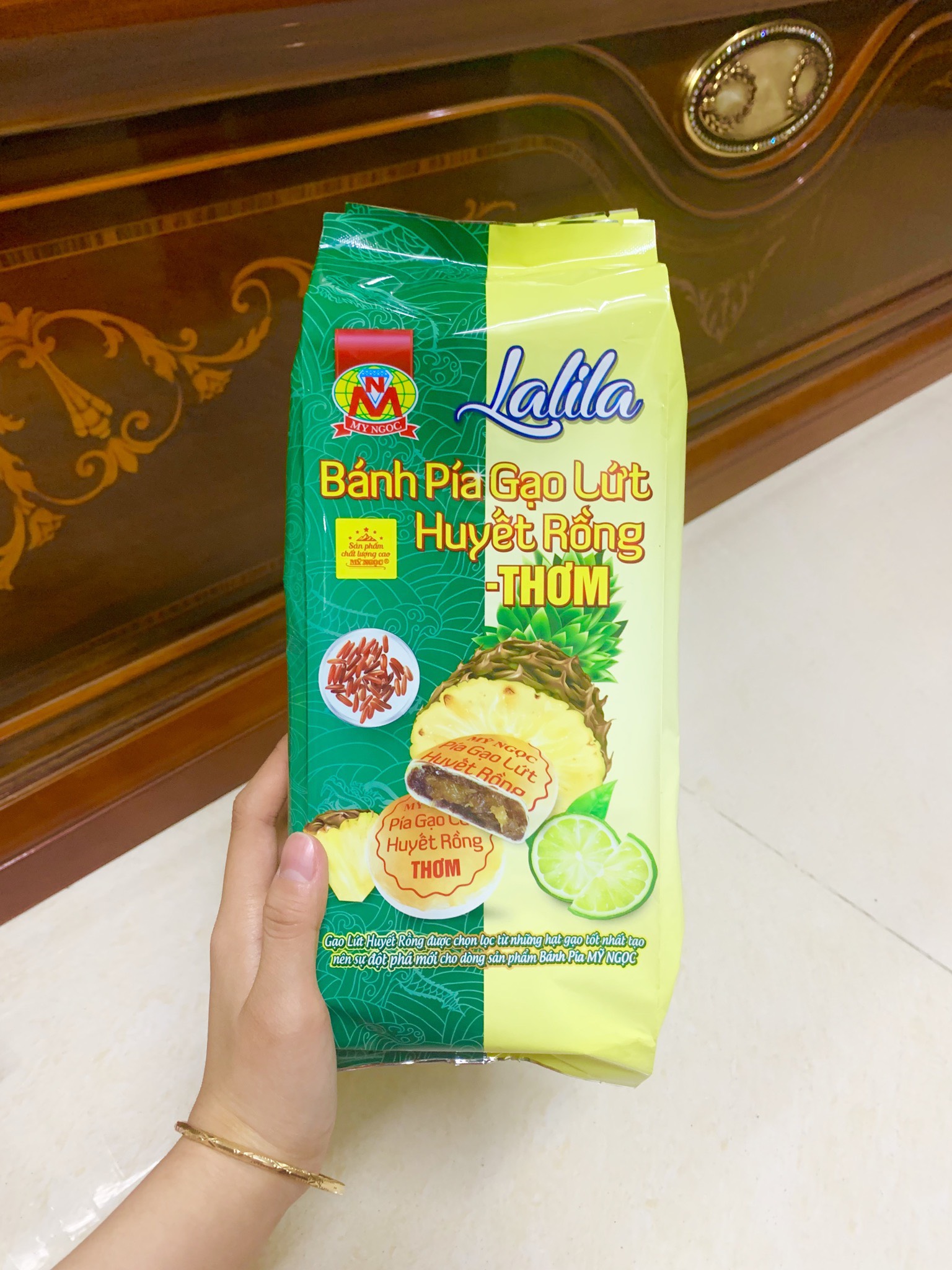 MỸ NGỌC - 380g Bánh pía CHAY nhân GẠO LỨT HUYẾT RỒNG chanh tươi THƠM chín [ KHÔNG CÓ sầu riêng &amp; TRỨNG MUỐI ]