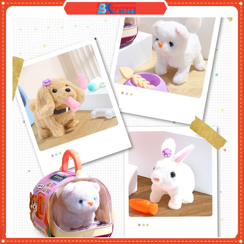 Đồ Chơi Lồng Thú Cưng, Lồng Mèo Lồng Thỏ Lồng Chó Cho Bé Chăm Sóc, Thú Cưng Biết Đi Biết Kêu Kèm Phụ Kiện Đáng Yêu Cute