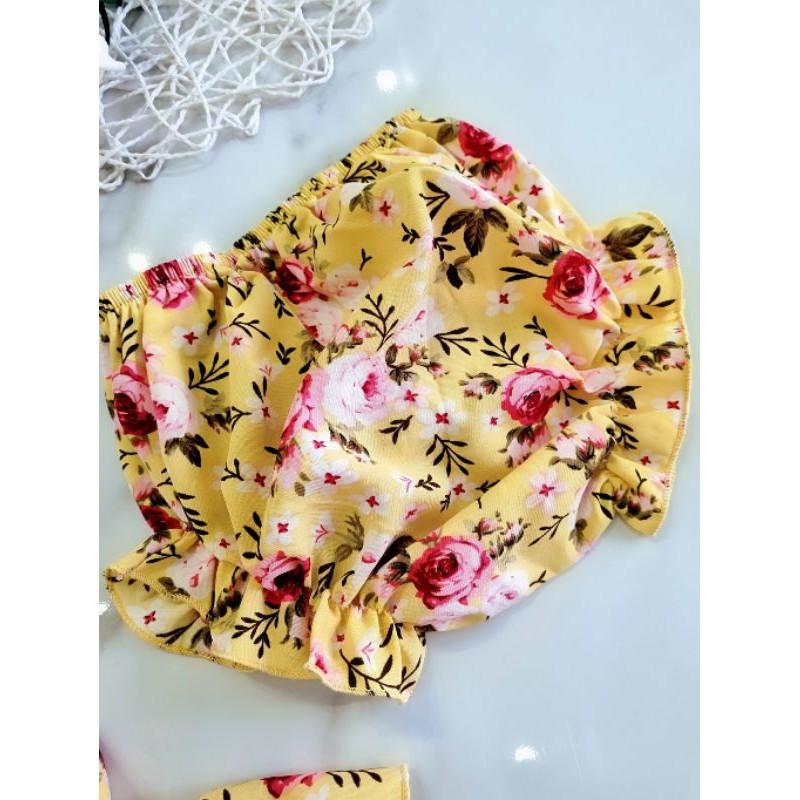 Set 2 dăy vàng thiết kế bèo tầng kèm nơ cho mùa hè rực rỡ