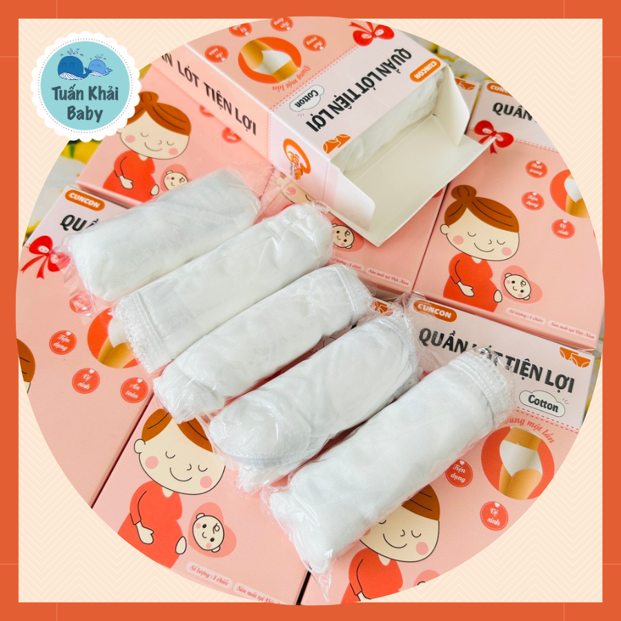 Hộp 5 cái Quần Lót Tiện Lợi CUNCON, chất vải cotton, đáy quần 2 lớp, dùng khi đi du lịch, mẹ bầu đi sinh, đi công tác