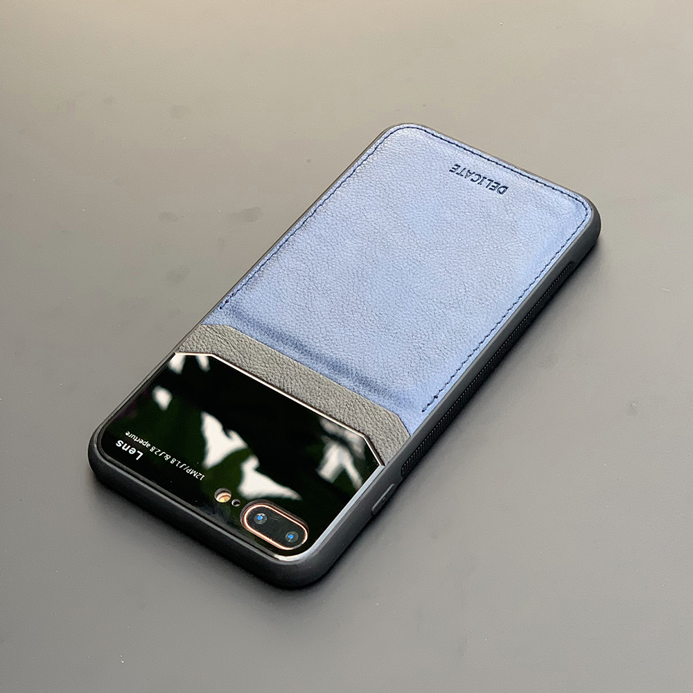 Ốp lưng da kính cao cấp dành cho iPhone 7 Plus / iPhone 8 Plus - Màu xanh - Hàng nhập khẩu - DELICATE