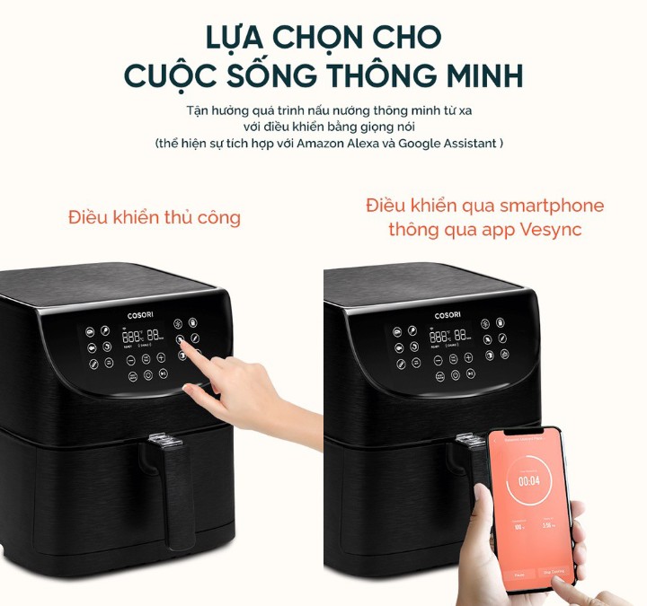 Nồi Chiên Không Dầu Thương Hiệu Mỹ COSORI CS158-AF 5.5L - Có kết nối Wifi - Hàng Chính Hãng