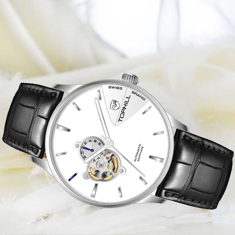 ĐỒNG HỒ TOPHILL TW083G.PB1258 Dây da và vỏ thép 316L, máy automatic, kính sapphire