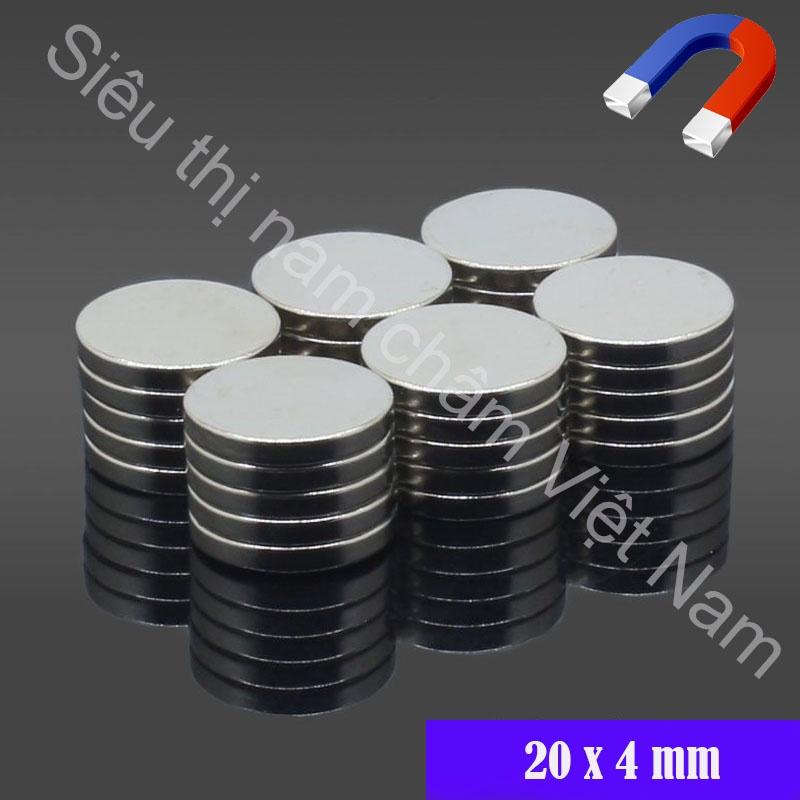 Nam châm 20x4mm set 5 viên viên hình tròn màu trắng bạc siêu mạnh