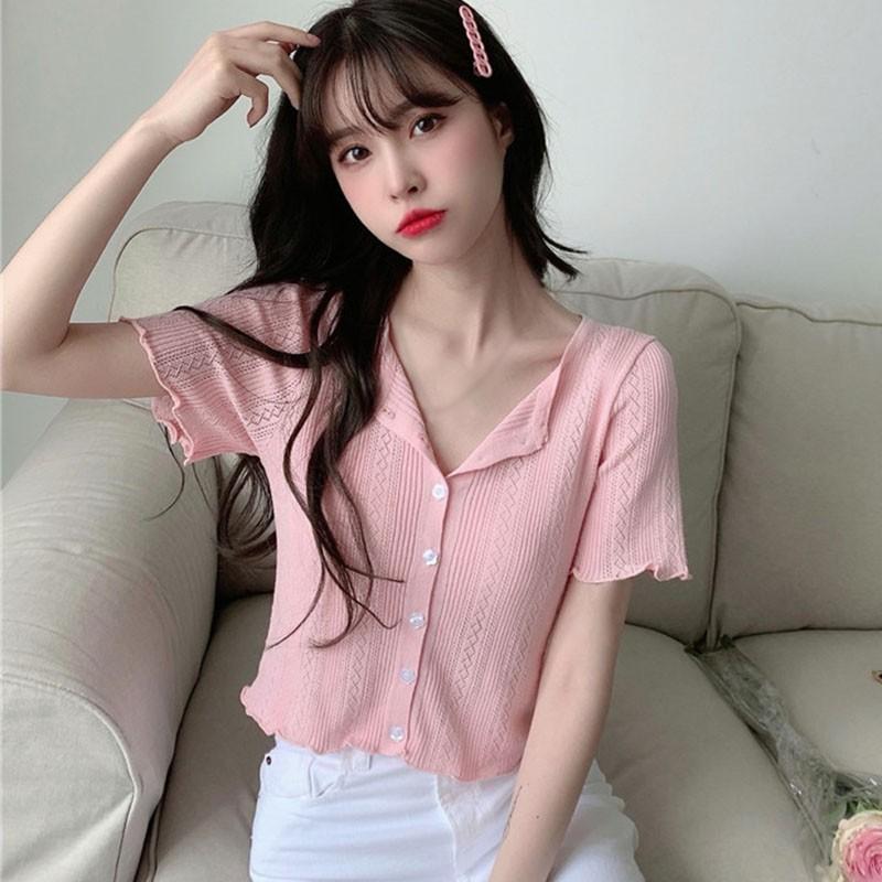 Áo Cardigan Dệt Kim Tay Ngắn Thời Trang Mùa Hè Cho Nữ